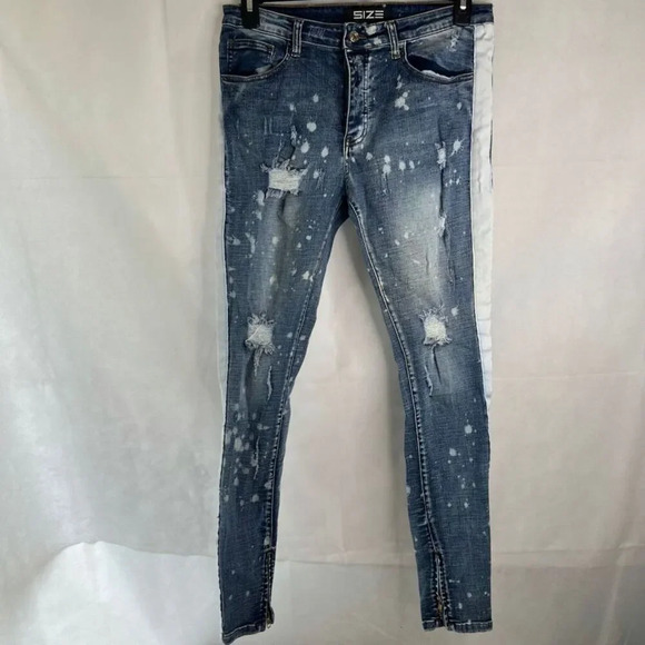Size Up Apparel White Side Stripe Spatter Effect Zip Ankle Skinny Jeans Sz 33-34 - Picture 9 of 9